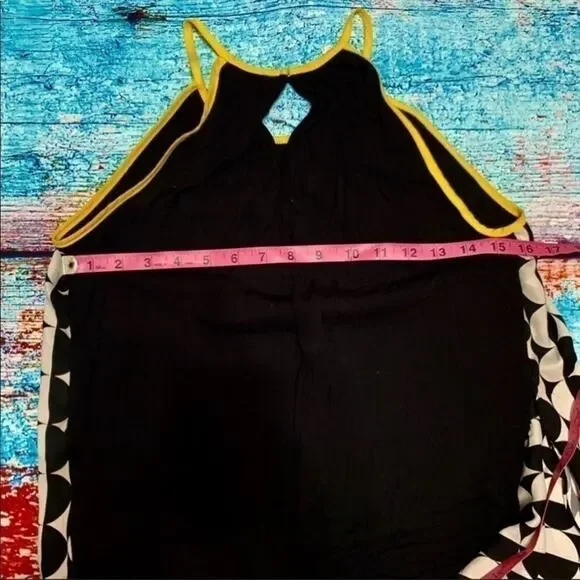 New York & Company Ying Yang Black White Yellow Polka Dot Blouse Size Small - Picture 7 of 9